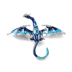 Spille con strass in lega di drago, spille smaltate, distintivo in lega per unisex, argento antico, blu, 74x88x16mm