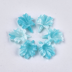Perles de corail synthétiques, teinte, fleur, bleu ciel, 31~32x23~24x9mm, Trou: 1mm