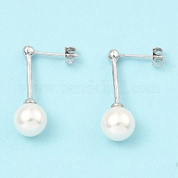 Orecchini pendenti rotondi con perle di conchiglia, orecchini a bottone in vero argento sterling placcato platino rodiato, colore conchiglia, 925mm