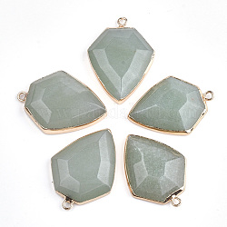 Elettroplate pendenti in avventurina verde naturale, con accessori di ferro, frecce, oro, 30~31x22.5x6~7mm, Foro: 1.8 mm