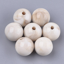 Perles acryliques, style de pierres fines imitation, ronde, floral blanc, 10x9.5mm, Trou: 1.8mm