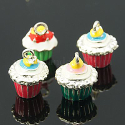 Thanksgiving Charms Alloy Enamel Charms, Cupcake, Platinum Metal Color, Mixed Color, 16x13mm, Hole: 1mm