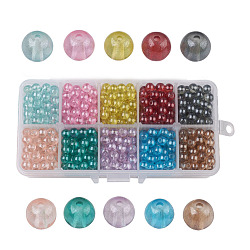 10 colores perlas de vidrio pintado en aerosol transparente, redondo, color mezclado, 6mm, agujero: 1.3~1.6 mm, acerca 72~75pcs / compartimento, 720~750 unidades / caja, caja de embalaje: 13.5x7x3 cm