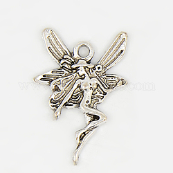 Tibetan Style Alloy Pendants, Angel, Antique Silver, Lead Free and Nickel Free and Cadmium Free, 22.5x15x2.5mm, Hole: 1.5mm, about 690pcs/1000g