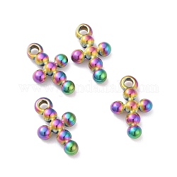 Ion Plating(IP) 304 Stainless Steel Charms, Cross, Rainbow Color, 12.5x7.5x2mm, Hole: 1.2mm