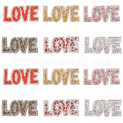 12pcs 6 colores día de san valentín tema palabra amor hotfix rhinestone, accesorios de vestuario, decoración artesanal de costura, color mezclado, 40x85x2.5mm, 2 piezas / color