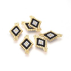 Liens de perles de rocaille japonaises miyuki & toho, motif de tissage, losange, noir, 21.5~22x12x1.7mm, Trou: 2mm