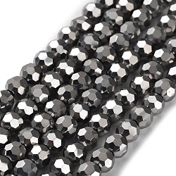 Chapelets de perles en verre électroplaqué, facetté (32 facettes), ronde, Plaqué Argent, 6x5mm, Trou: 1mm, Environ 100 pcs/chapelet, 21 pouce