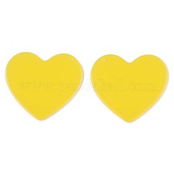 Pendenti in acetato di cellulosa traslucido (resina), tinta unita, cuore, giallo, 38x41x2mm, Foro: 1.4 mm