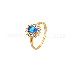 Овальное кольцо на палец с кубическим цирконием, золотое кольцо на палец из нержавеющей стали, синие, размер США 8 (18.1 мм)