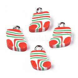 Handgefertigte Fimo Anhänger, mit platinfarbener Eisenschlaufe, Weihnachtsstrumpf, rot, 12~13x9.5~11x4 mm, Bohrung: 2 mm