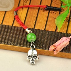 Tibetan Style Mobile Dustproof Plugs for Halloween, with Plastic Pins, Baking Painted Glass Beads and Nylon Cord, Green Yellow, 105mm, Pin: about 3.5mm