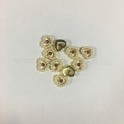 Lega strass cabochon, con perla in plastica imitazione abs, nail art accessori decorativi,  cadmio& piombo libero, cuore, oro, 7x8.5x3mm