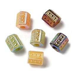 Plating Opaque Acrylic European Beads, Large Hole Beads, Golden Metal Enlaced, Column, Mixed Color, 12x11x10mm, Hole: 4mm
