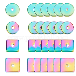 Unicraftale 48 pièces 4 styles de placage sous vide 304 perles d'espacement en acier inoxydable, disque & carré, couleur arc en ciel, 12 pièces / style