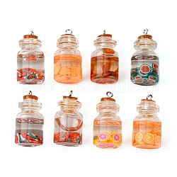 10pcs 5 pendentifs de bouteille en verre de style, avec résine et pâte polymère et fer, couleur mixte, 28~29x15mm, Trou: 2mm, 2 pièces / style