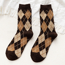 Chaussettes à tricoter en laine, chaussettes mi-mollet à motif losange, chaussettes thermiques chaudes d'hiver, brun coco, 10mm