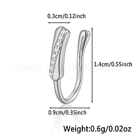 925 anneaux de nez torsadés en argent sterling pavé de zircons cubiques transparents, manchettes de nez d'Halloween, bijoux de mode, couleur d'argent, 14x9mm