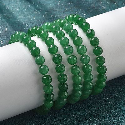 Braccialetti elastici di perline di giada naturale della Malesia (tinti).&nbsp;BJEW-K212-B-013-1