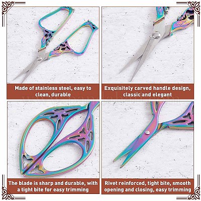 SUNNYCLUE 2Pcs Small Sewing Embroidery Scissors Detail Shears Vintage Sharp  Tip Scissor Stainless Steel Scissors for Cutting Fabric Craft Knitting