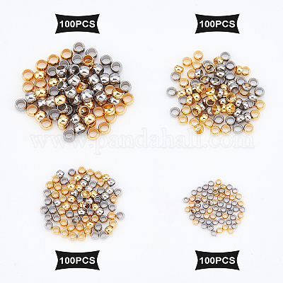 400pcs 2 Colors 304 Stainless Steel Spacer Beads Smooth Loose Rondelle Beads Stopper Beads Metal Crimp Bead for Necklace Bracelet Earring Making