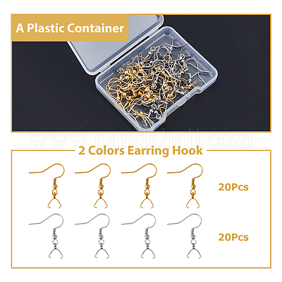 40pcs 15x8mm,plastic, Ear Hook, Stainless Steel Ball, Gold Steel