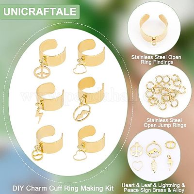 10 Kits De Fabrication De Bagues De Manchette - Bases En Acier Inoxydable Et Cabochons - DIY Bijou
