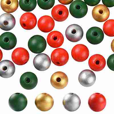 Wholesale 160Pcs 4 Colors Christmas Painted Natural Wood Round Beads ...
