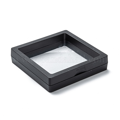 正方形の透明なpe薄膜サスペンションジュエリーディスプレイボックス  リングネックレスブレスレットイヤリング収納用  ブラック  9x9x2cm CON-D009-01A-03-1