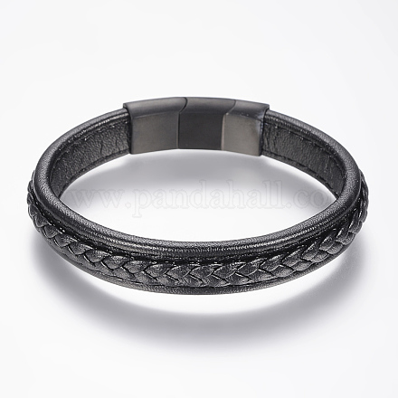 Braided Leather Cord Bracelets BJEW-H561-04C-1