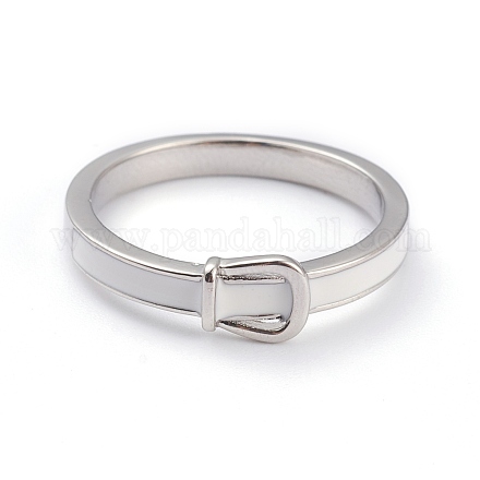 真鍮エナメル指輪  ホワイト  プラチナメッキ  usサイズ7（17.3mm） RJEW-J074-04P-A-1