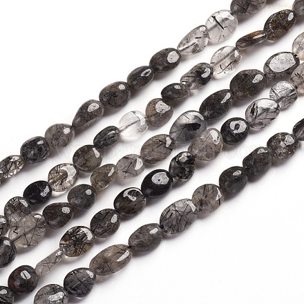 Quartz naturel tourmaliné / perles de quartz rutile noires G-D0002-B26-1