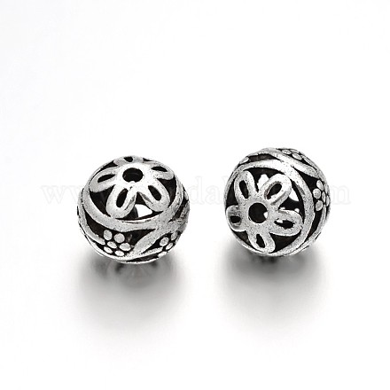 Perles rondes alliage en filigrane de style tibétain TIBEB-D027-02AS-1