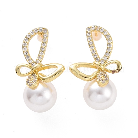 Farfalla in zirconi chiari con perla in plastica pendenti orecchini EJEW-A072-05LG-1