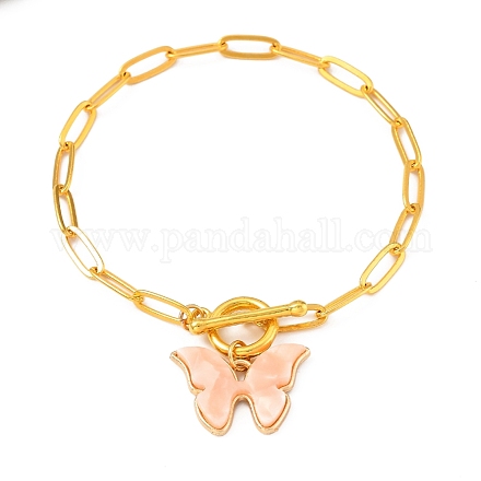 Butterfly Alloy Cellulose Acetate (Resin) Charm Bracelets BJEW-JB05357-01-1