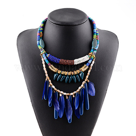 Alloy Acrylic Feather Tassel Three Tiered Necklaces NJEW-N0050-02A-1