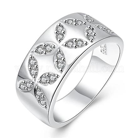 Fiore modello in ottone anelli zirconi per le donne RJEW-BB01599-8-1