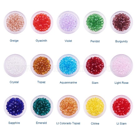 15 couleur AAa mixte facettes de grade bicône verre transparent de billes GLAA-PH0001-01-1