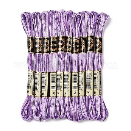 10かせ 6層ポリエステル刺繍フロス  クロスステッチの糸  セグメント染め  紫色のメディア  0.5mm  約8.75ヤード（8m）/かせ OCOR-K006-A34-1