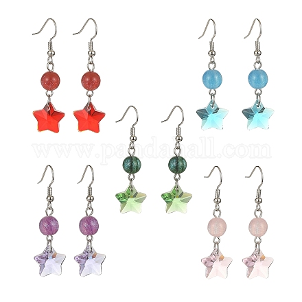 Resin & Glass Star Dangle Earrings EJEW-JE05323-1