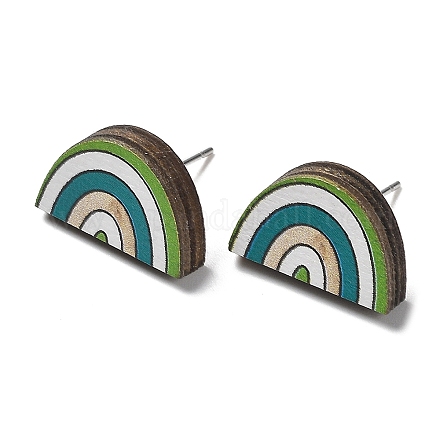 Printing Wood Stud Earrings for Women EJEW-B028-04A-1