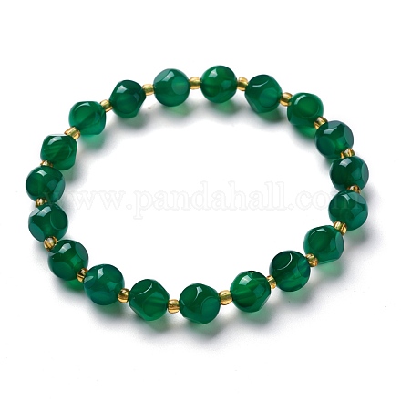 Bracelets de perles extensibles en chrysoprase naturelle à facettes BJEW-H543-A03-1