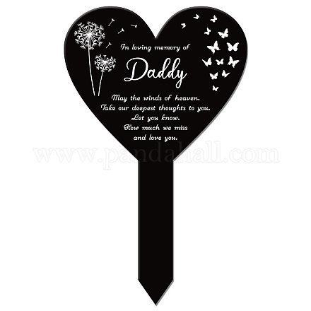 GLOBLELAND Heart Daddy Garden Stake Memorial Remembrance Plaque Stake for Cemetery Acrylic Grave Stake Waterproof Sympathy Garden Stake for Yard Grave Cemetery (Daddy) AJEW-WH0365-004-1