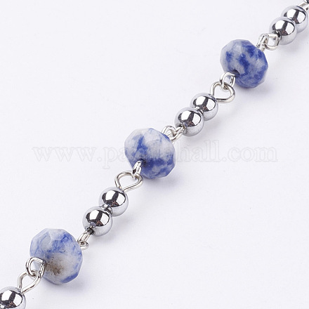 Handmade Natural Blue Spot Jasper Beaded Chains AJEW-JB00378-01-1