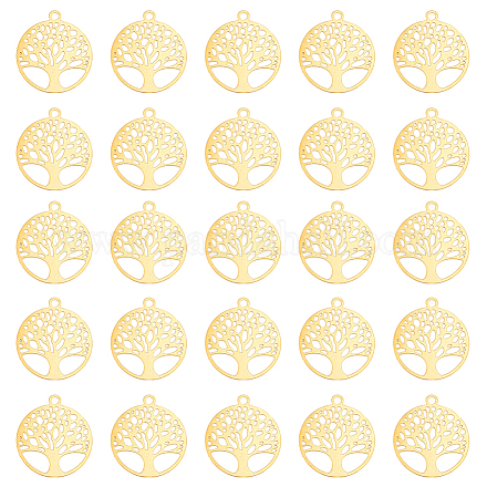DICOSMETIC 60Pcs Golden Tree of Life Charm Hollow Flat Round Charm Filigree Tree Pendant Etched Metal Embellishment Charm Brass Dangle Charm Supplies for Jewelry Making Craft STAS-DC0012-59-1