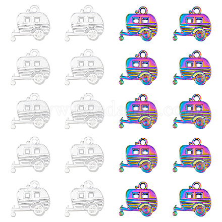Dicosmetic 40 個 2 色キャンピングカートレーラーチャームチベットキャンピングカーチャームシルバーと虹色アウトドア旅行チャームアクセサリー合金ペンダントジュエリー作成工芸品ギフト  穴：2mm FIND-DC0003-03-1