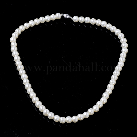 Vetro imitazione perla collane di perline NJEW-R253-01-1