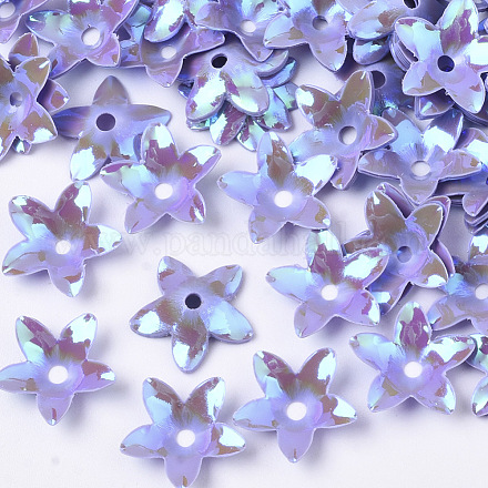 装飾アクセサリー  ポリ塩化ビニールのプラスチック製のスパンコール/スパンコールビーズ  ABカラーメッキ  花  紫色のメディア  12.5x12x3mm  穴：1.8mm  約1600個/50g X-PVC-R022-017H-1