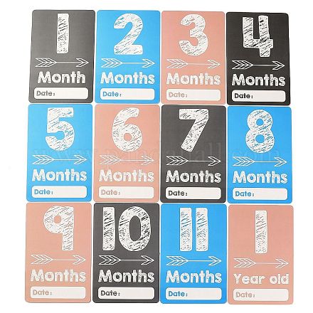 Papier 1~12 mois numéros thèmes bébé cartes jalon ensembles DIY-H127-A02-1