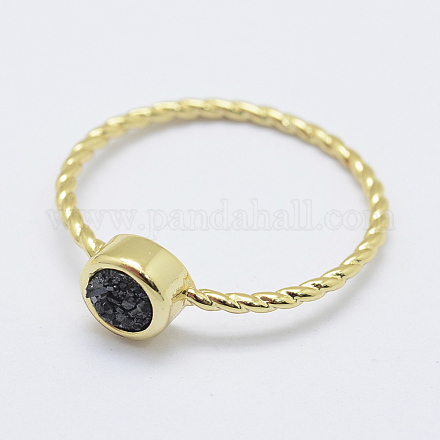 天然石ドゥルージー瑪瑙指輪  真鍮パーツ  サイズ8  ゴールドカラー  黒メッキ  18mm RJEW-L079-D02-G-1
